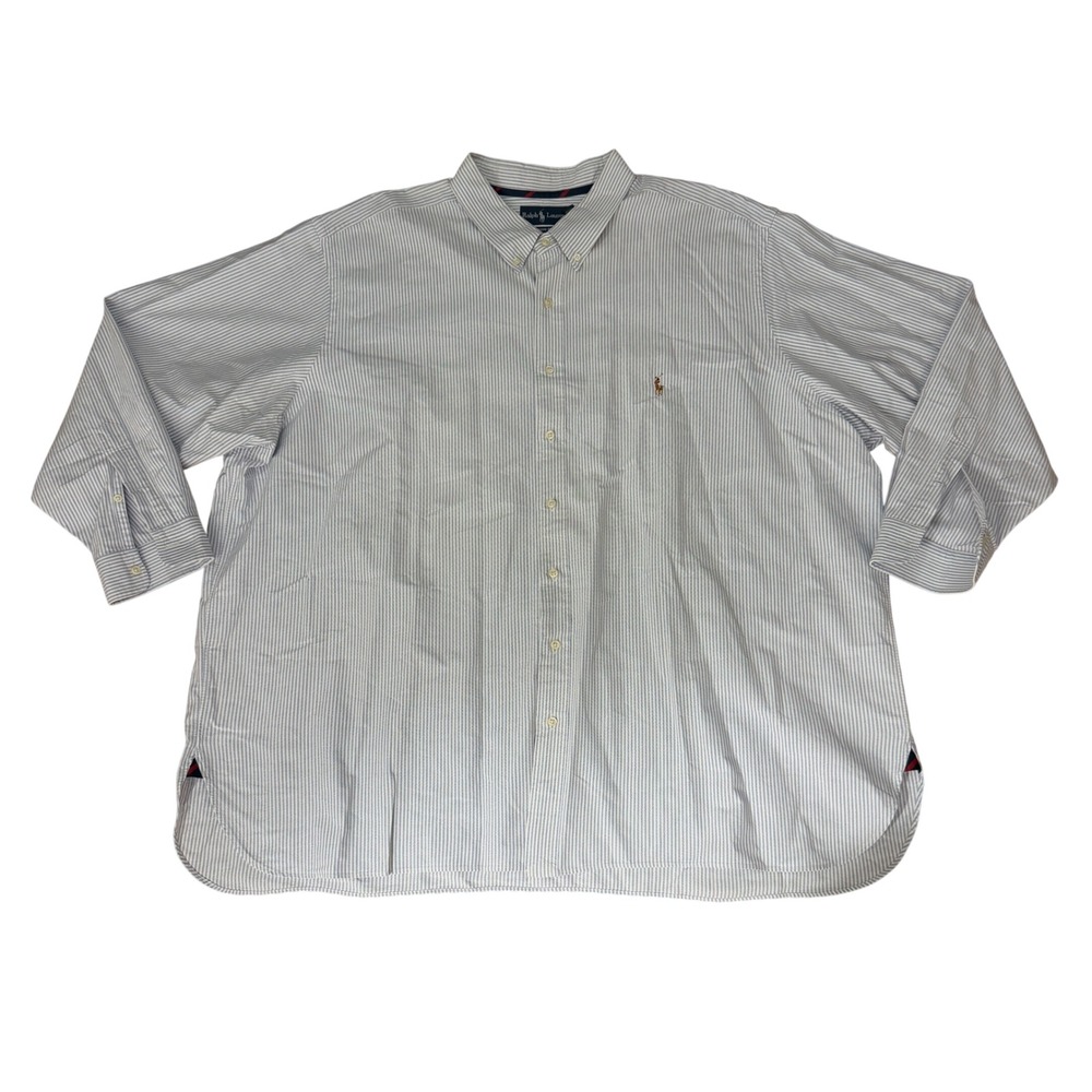 Ralph Lauren Button Down Shirt Mens 4XB Big Classic Fit Striped Blue Casual